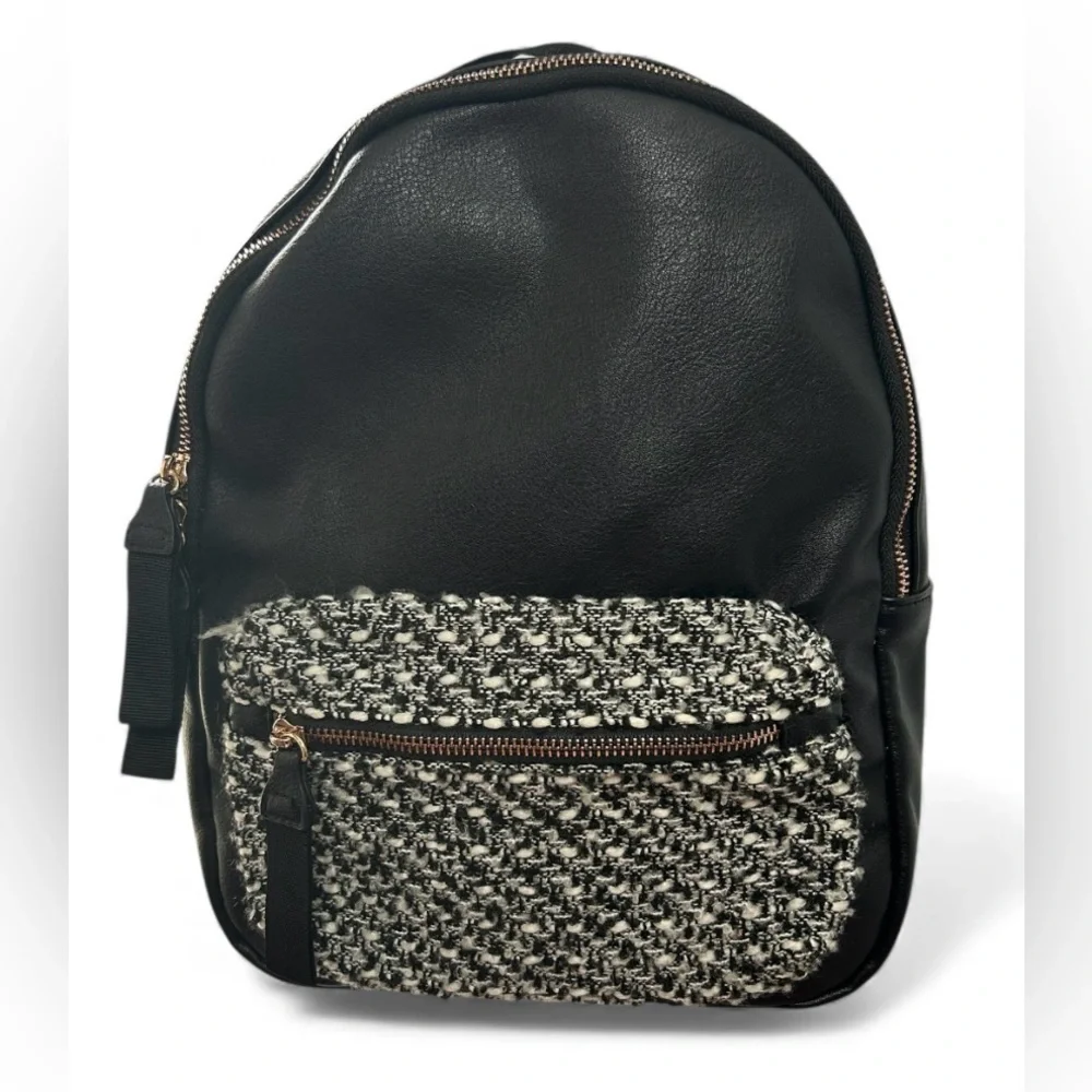 Torrid Elegant Black Faux Leather Backpack With Boucle Sweater Front Pocket